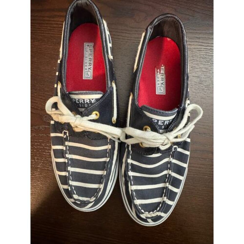 Sperry Top Sider Womens 6.5M Biscayne Boat Shoes Navy White Canvas